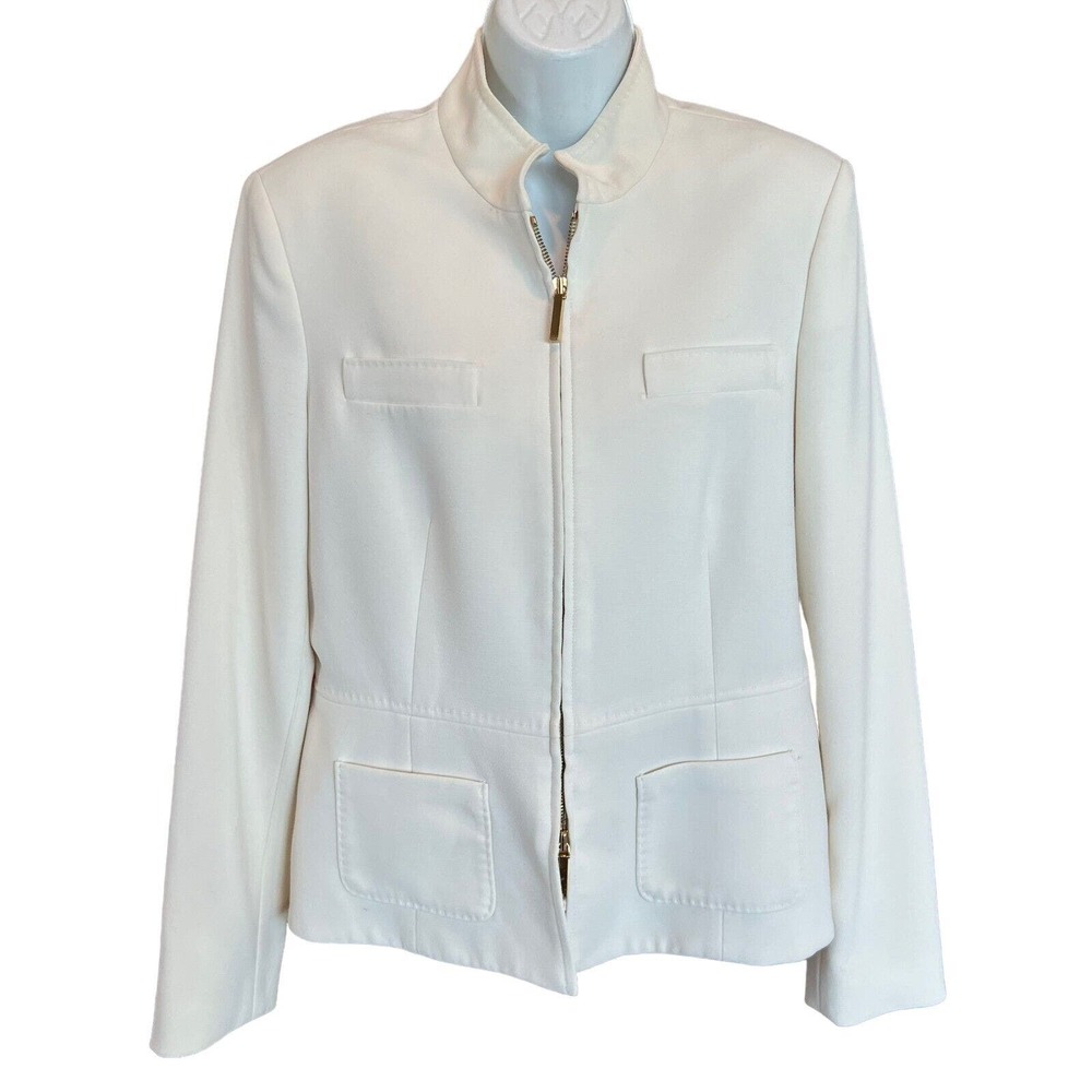 ANNE KLEIN Double Zipper Pockets White Blazer Jacket Size 12
